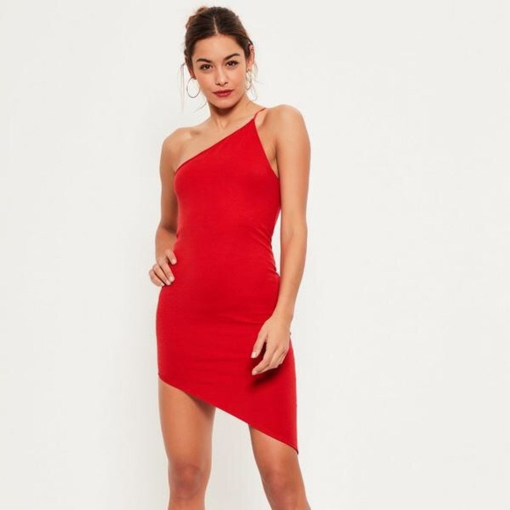 Missguided One Shoulder Asymmetric Bodycon Dress